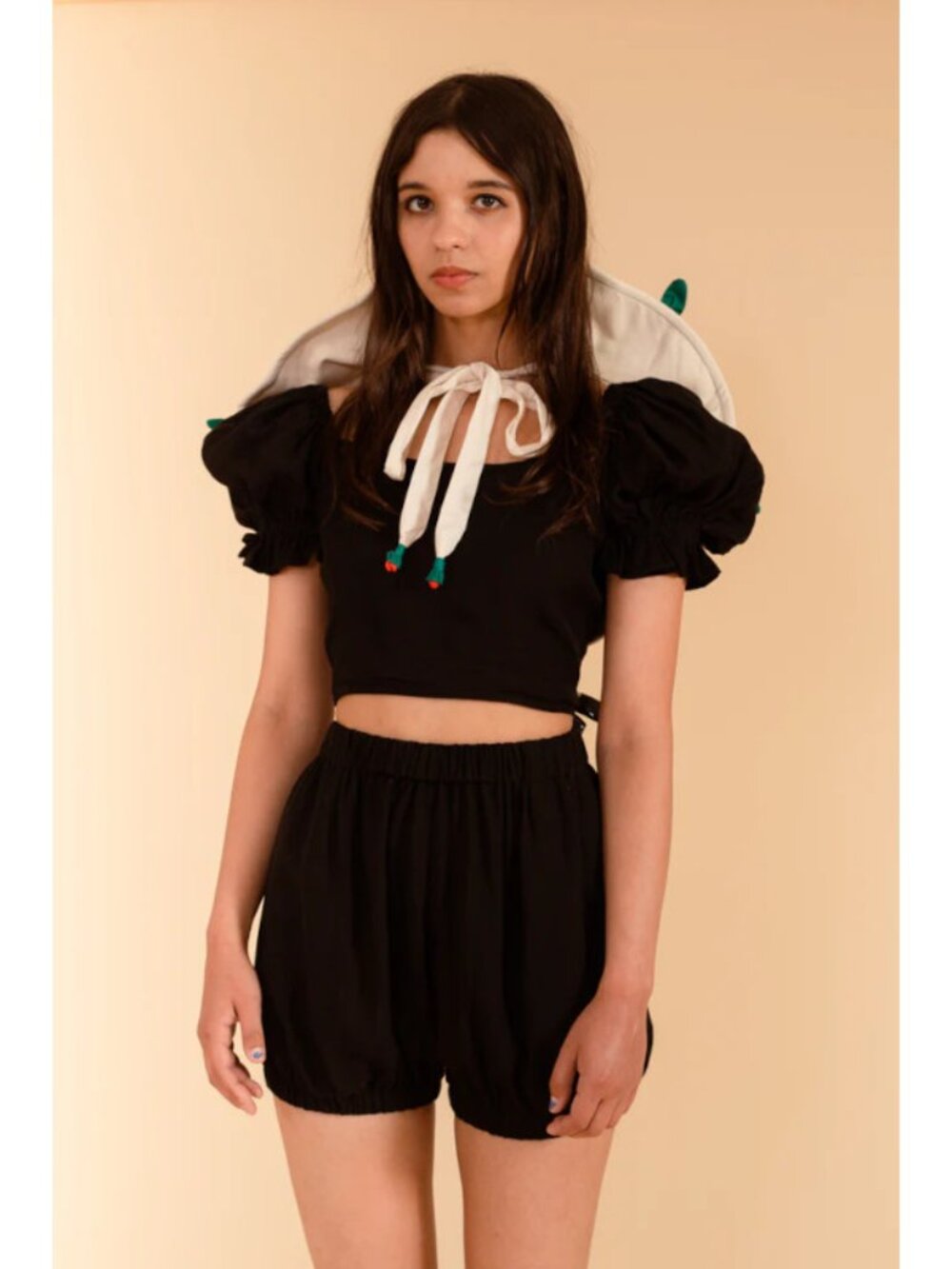 Samantha Pleet black puff sleeve Bewitched Blouse crop top